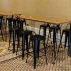 bar stools with hairpin cocktail table for rental purpose