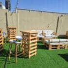 wooden pallet seating with wooden cocktial table for rental purpose