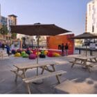 picnic bench with umbrella for rental purpose