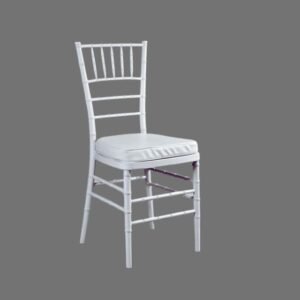 White chiavari chair for rent with clean lines and elegant design. Perfect for outdoor dining or event rentals